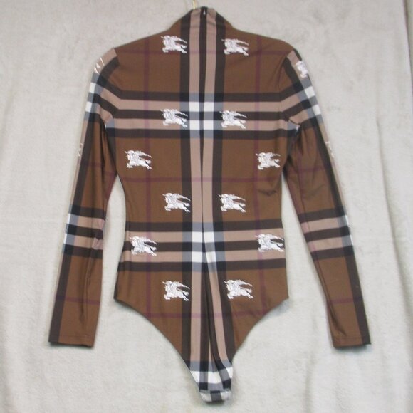 Burberry Plaid Logo-Print Check Embroidered C8 Stretch Jersey Bodysuit Sz M - Picture 10 of 17